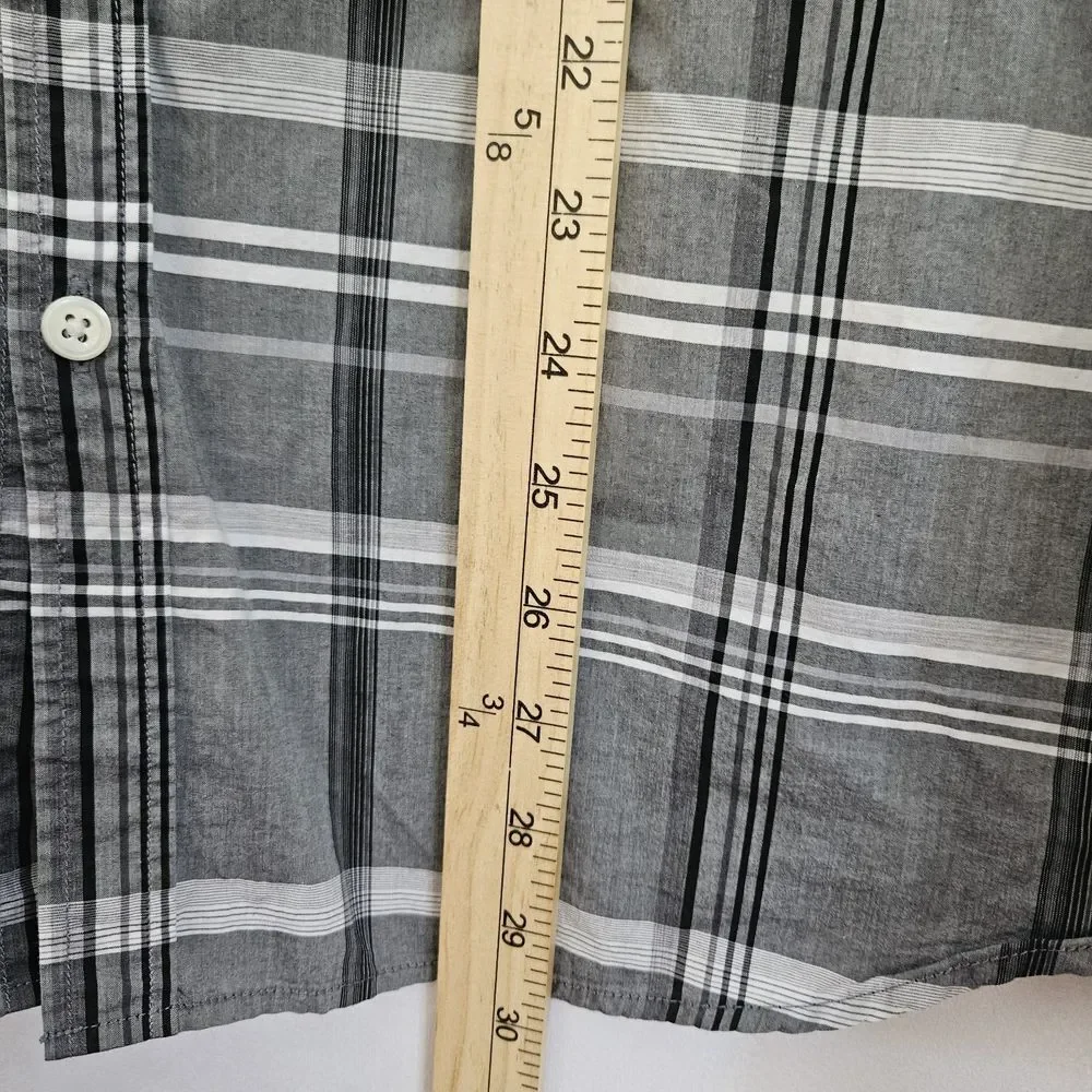 Theory Shirt Mens XL Black Grey Plaid Long Sleeve Button Up Cotton Preppy Office